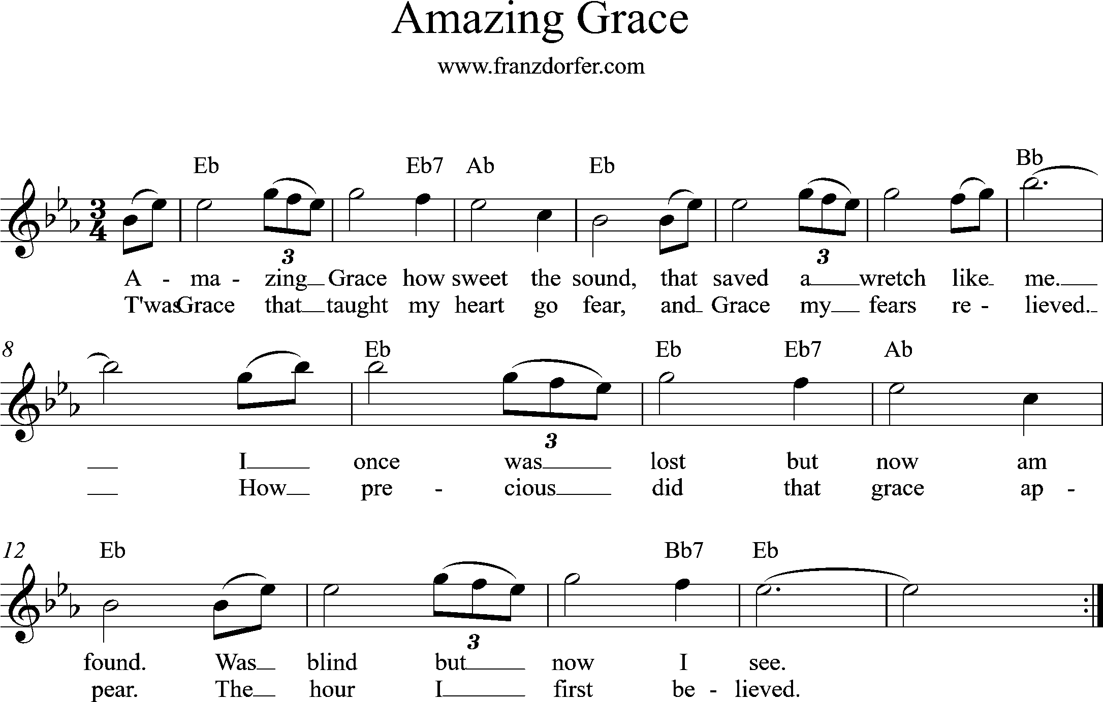 Noten Eb-dur hoch, Amazing Grace